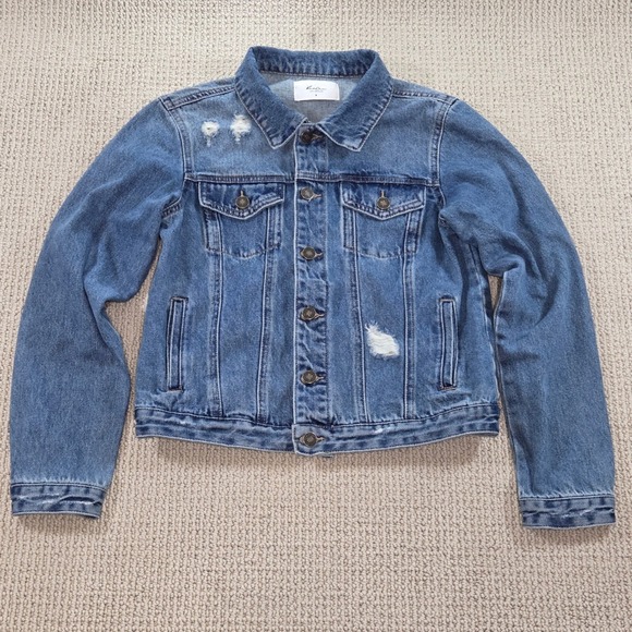 Kancan Denim Jacket Blue Distressed Rips Light Wash Jean Coat Womens Medium - Picture 2 of 10